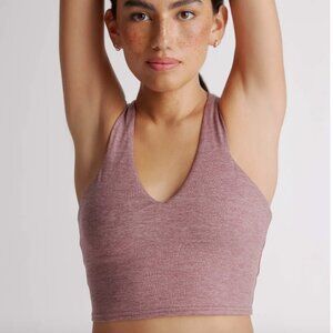 Ultra-Soft V-Neck Cropped Tank in Heather Rose - S, NWT